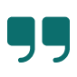 Green double quotation mark icon, stylized and facing downward