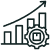 Icon of a bar chart with an upward trending arrow and a gear symbol, representing growth